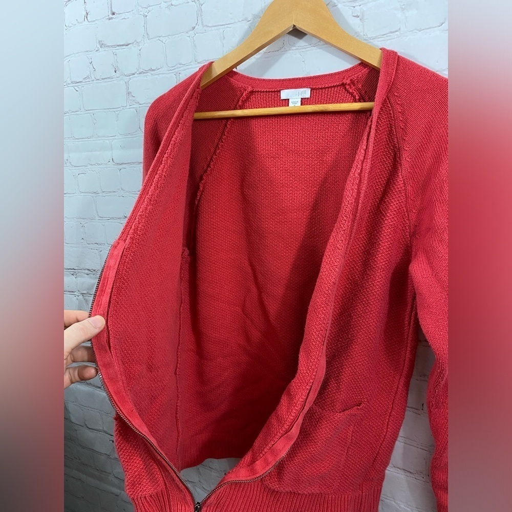 J.Jill Zip Up V-Neck Knit Cardigan Womens Size Medium Salmon Color - Picture 4 of 12